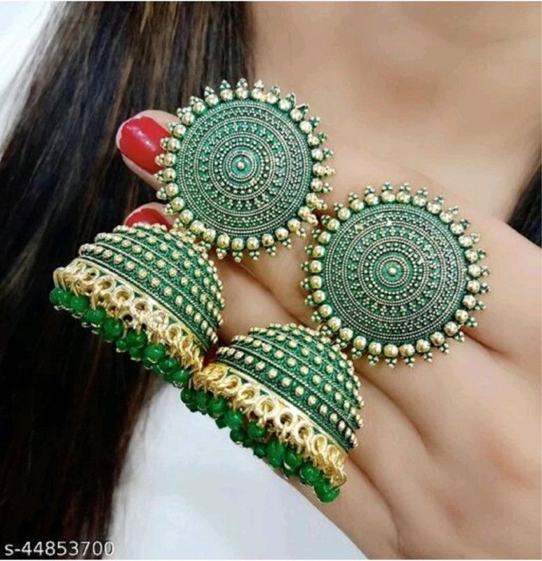 Rubi Collections Partywear Golden Jhumka Earrings for girls & women(Green color) Alloy Jhumki Earring