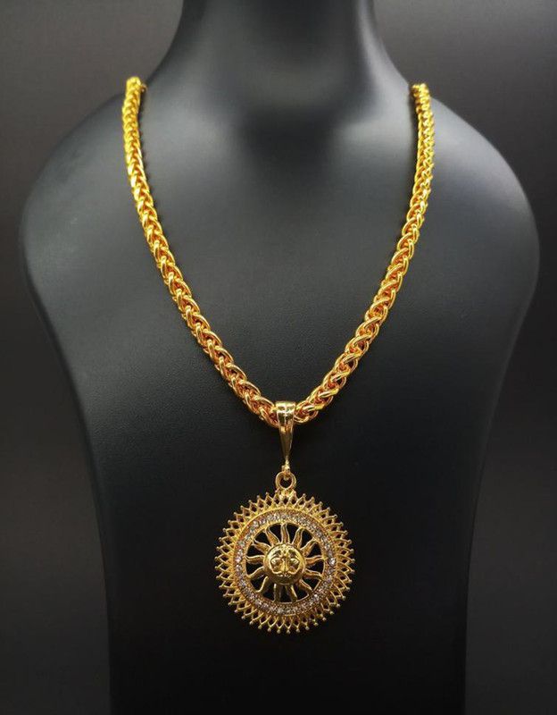 Minprice Round Gold Plated Metal Alloy Brass Chain with Sun Diamond Ring Pendant for Men Gold-plated Plated Brass Chain