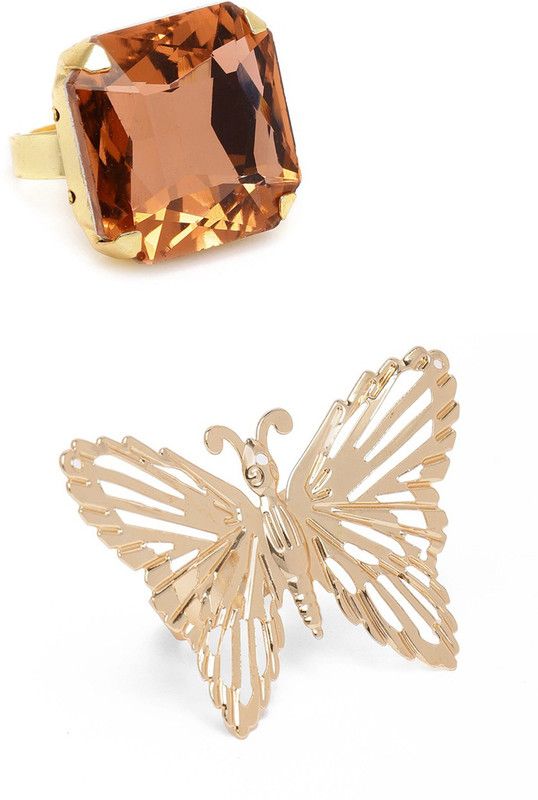 Combo of 2 Party Bling Stone Gold Plated Ring