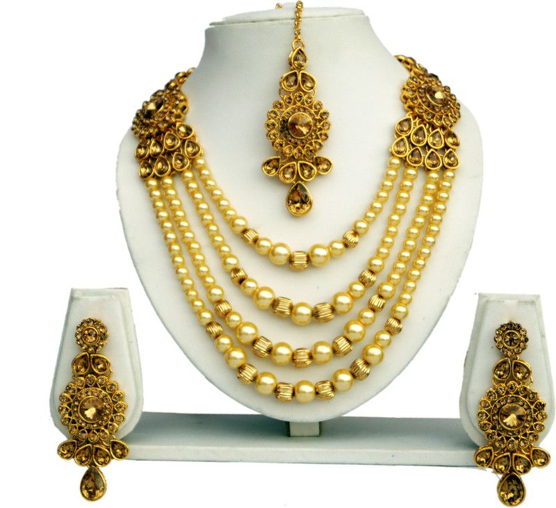 Copper Gold-plated Copper, White Jewel Set  (Pack of 1)