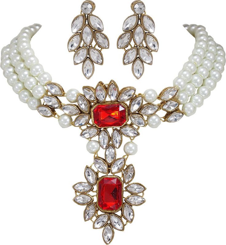 Alloy Red, White, Silver Jewel Set  (Pack of 1)