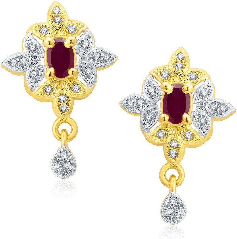 Glamarous Gold And Rhodium Plated Ruby Alloy Drops & Danglers
