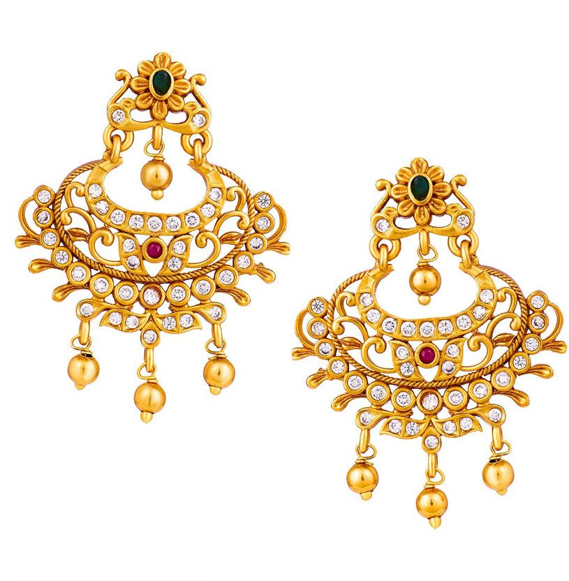 Traditional AD Cubic Zirconia Copper Chandbali Earring