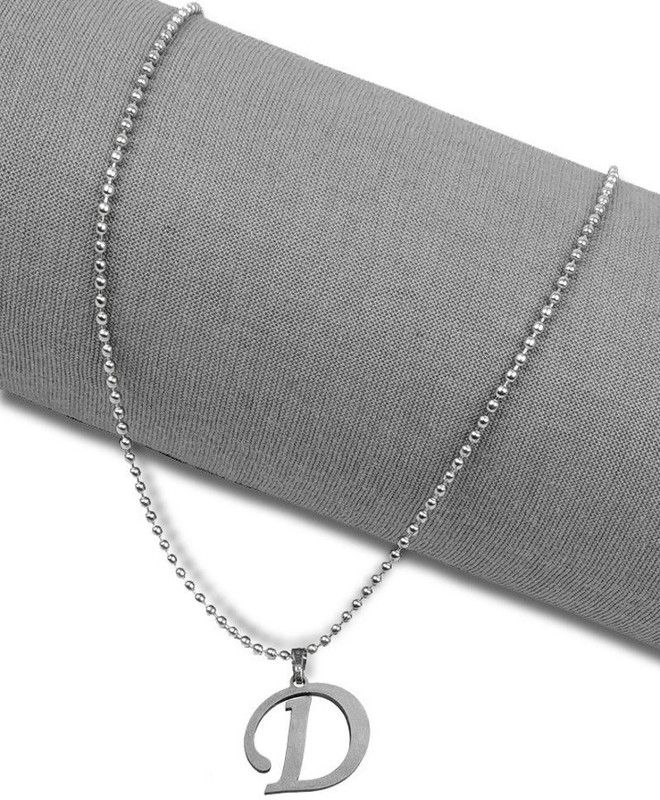 Silver Name English Alphabet 'D' Letter Pendant Locket Necklace With Ball Chain Stainless Steel Pendant