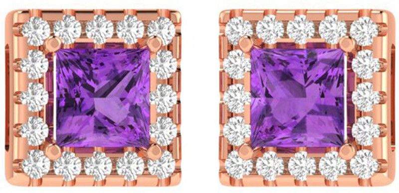 Cluster Designer Princess Cut Amethyst 92.5 BIS Hallmarked Silver Stud Earring
