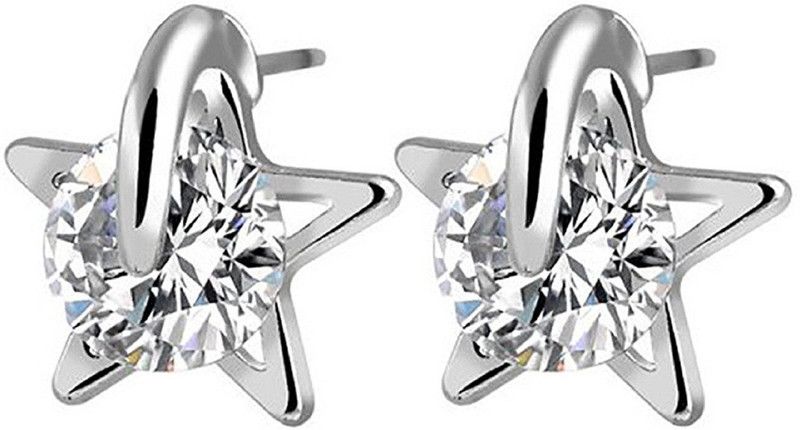 Sparkling Star Silver Stud Earrings For Women Cubic Zirconia Metal Stud Earring