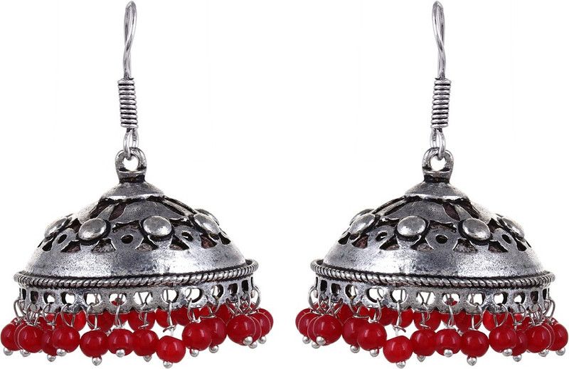 Oxidised Beaded Jhumki Alloy Jhumki Earring