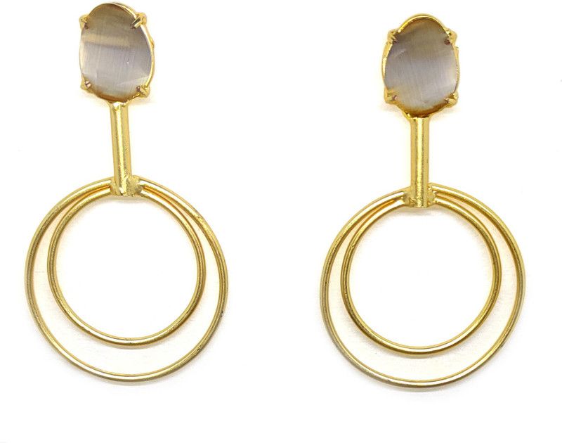 SIMPLE GEOMTRIC EARRING WITH STONE Brass Earring Set