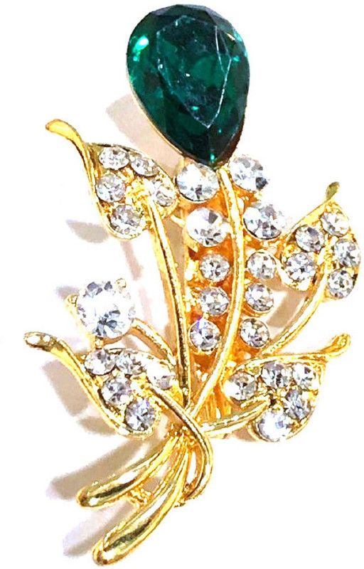 Shweta Stone broach Brooch  (Green, Gold)
