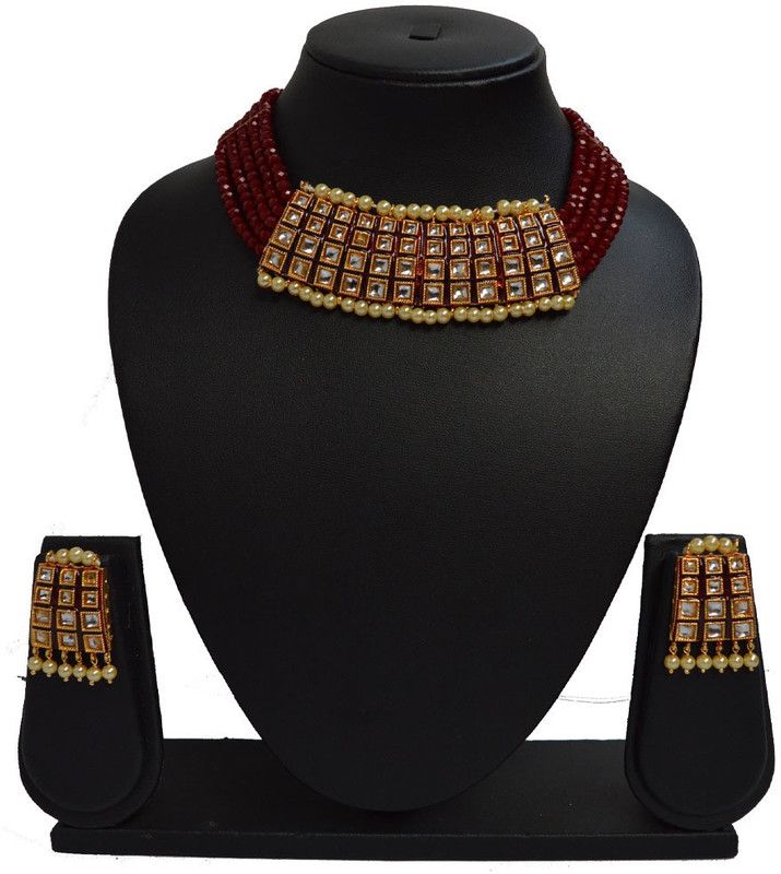 Stone Maroon, Gold Jewel Set  (Pack of 1)