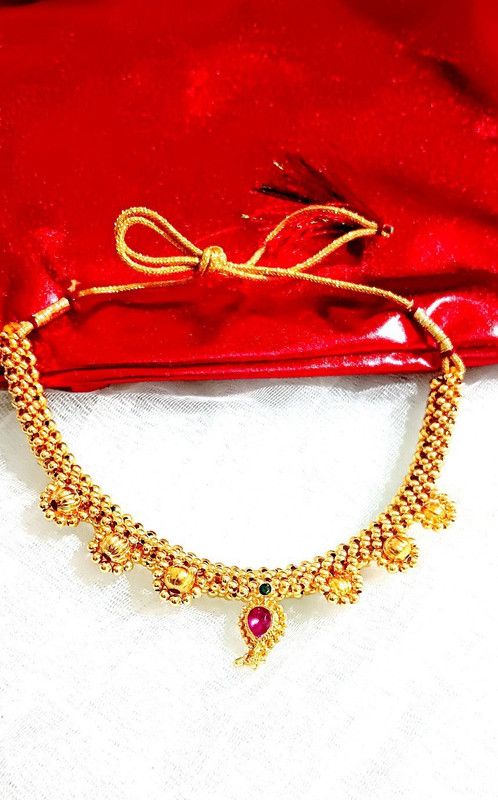 1 Gm 22K Gold Polished Necklace Set For Girls & Women Cubic Zirconia Gold-plated Plated Brass, Copper, Dori, Alloy Choker