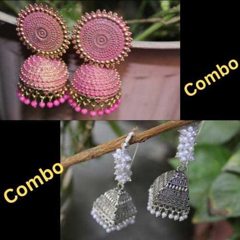 Earings For Girls Combo Set,Pink Earrings For Girls Party Wear Alloy Jhumki Earring