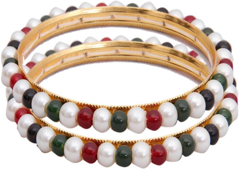 Mother of Pearl, Crystal Pearl Gold-plated Bangle  (Pack of 2)