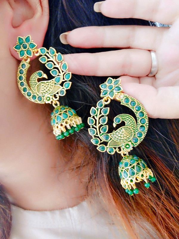 Feminine Statement Peacock Design Party Wear Earrings Brass Drops & Danglers Brass Earring Set