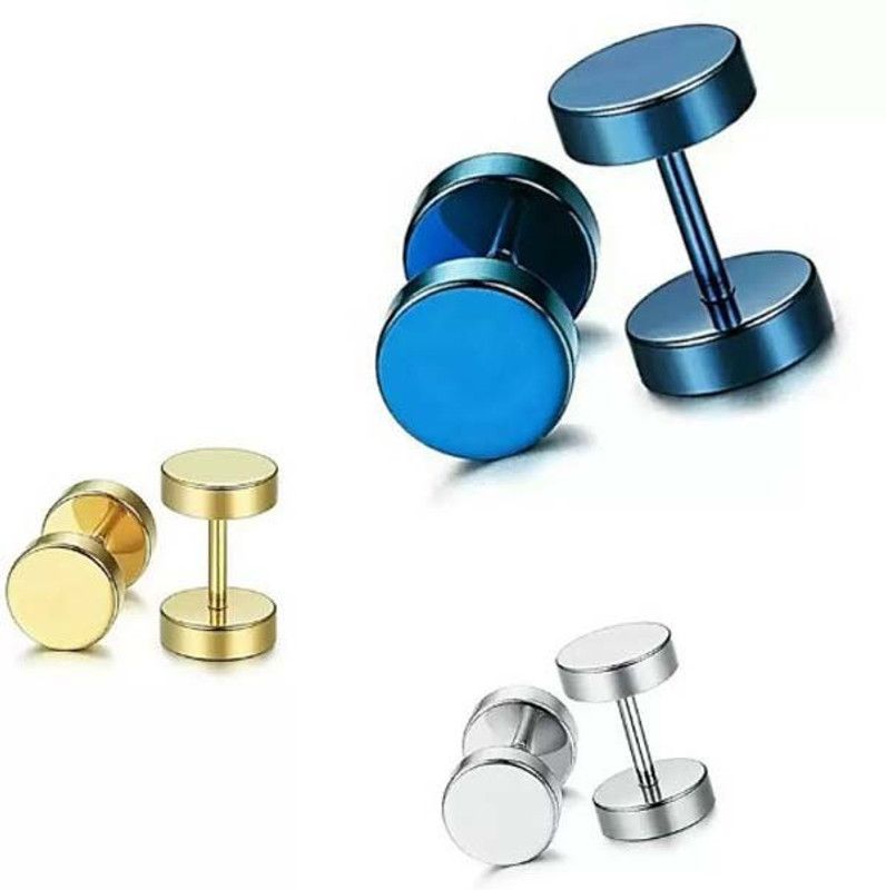 Round Barbell Dumbells Piercing Combo (3 Pairs) Zircon Stainless Steel Stud Earring