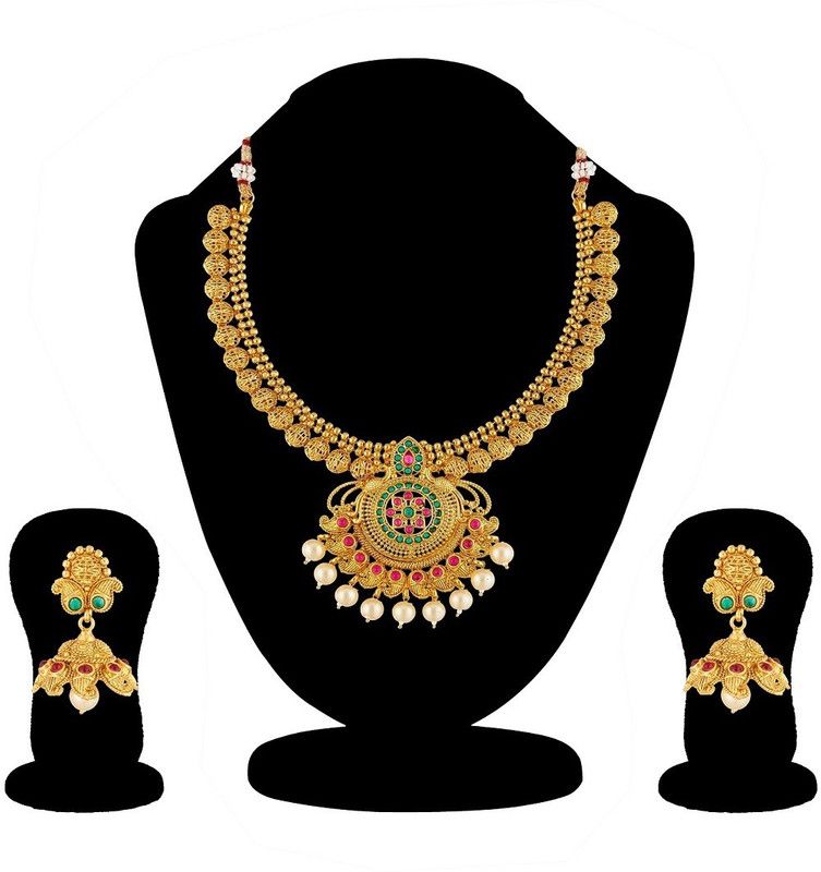 Copper Gold-plated Pink, Green, Gold Jewel Set  (Pack of 1)