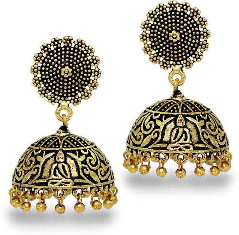 Antique Oxidized Gold Plating Budha Shape Brass Jhumki Earring