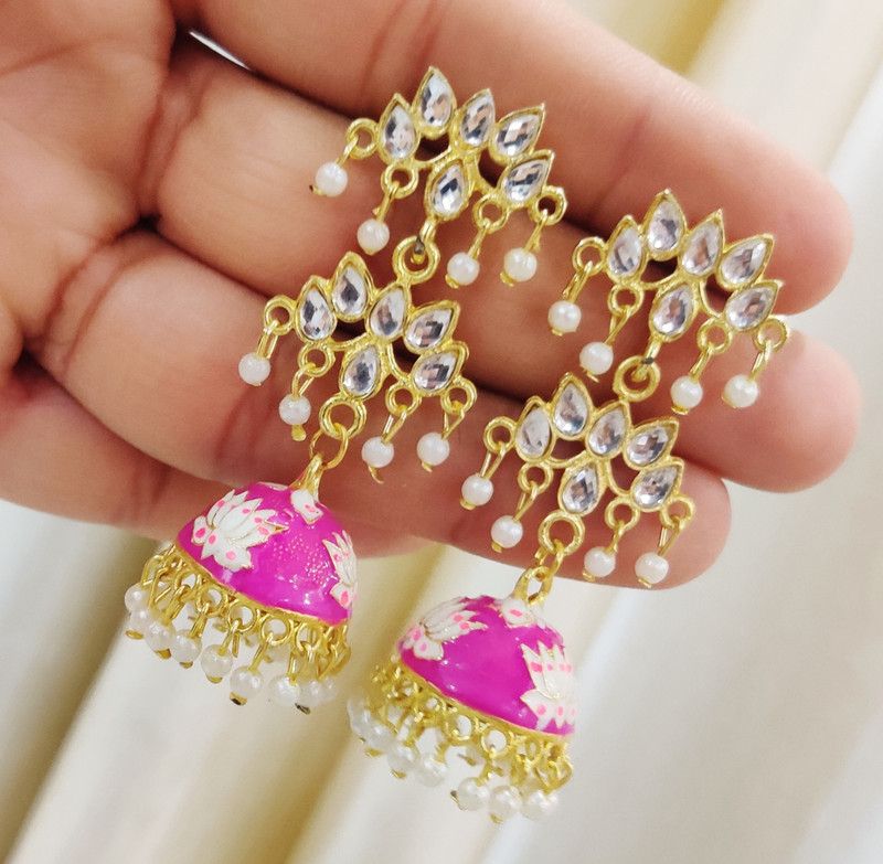 (6 ST. Meena-Pink) Attractive Design Jhumki For Girls & Women Alloy Jhumki Earring