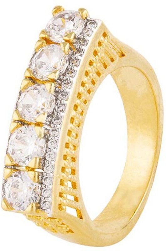 CZ Princess Cut Gems Ring Brass Cubic Zirconia Gold Plated Ring
