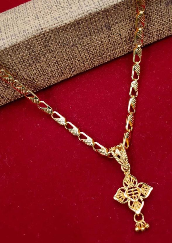 Fli Broad chain Flower with Ghungroo Gold-plated Plated Brass Chain