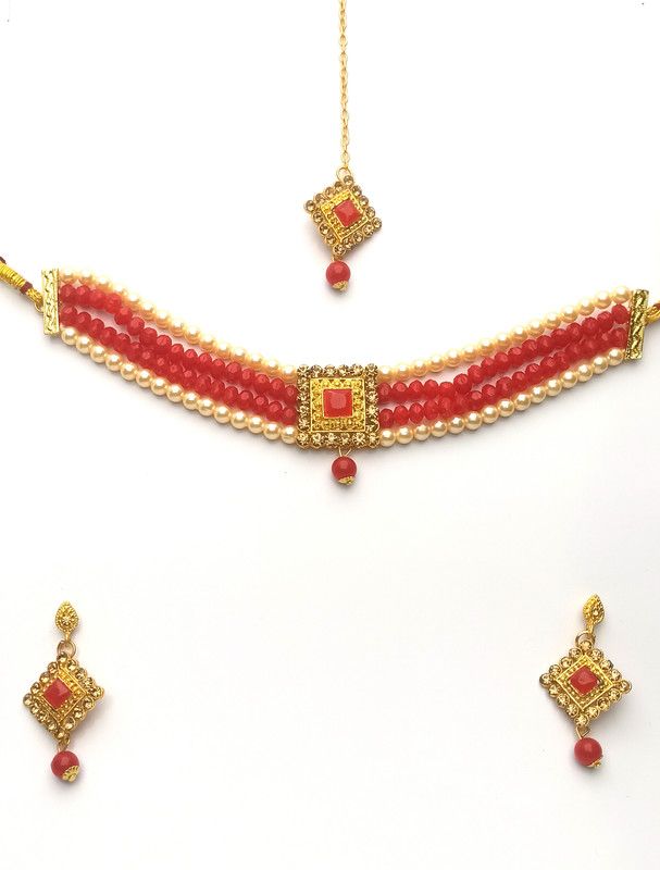 Dori, Alloy Red, Gold, White Jewel Set  (Pack of 1)