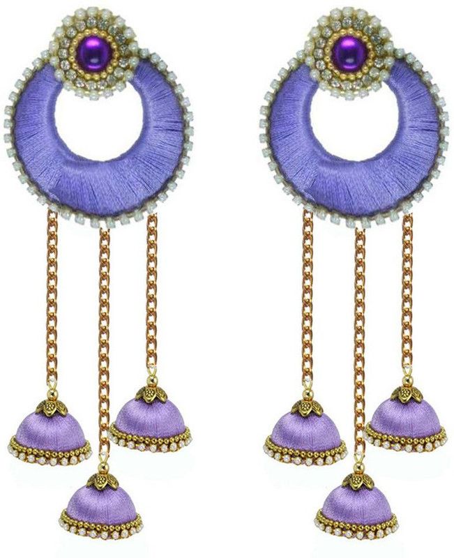Silk Thread High Quality Base with chandbali Jhumki Earrings For Women Silk Dori Jhumka Earrings For Girls Beads Silk Dori Jhumki Earring set Beads Silk Dori Jhumki Earring
