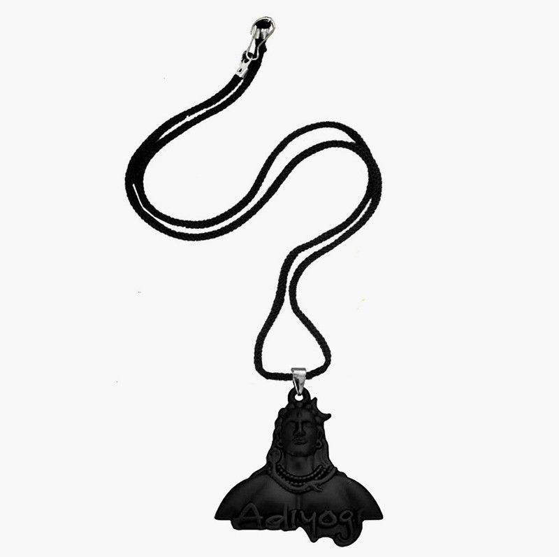 Lord Mahadev Adiyogi Black Locket Cord Chain Pendant for Yoga and Meditation Metal Pendant