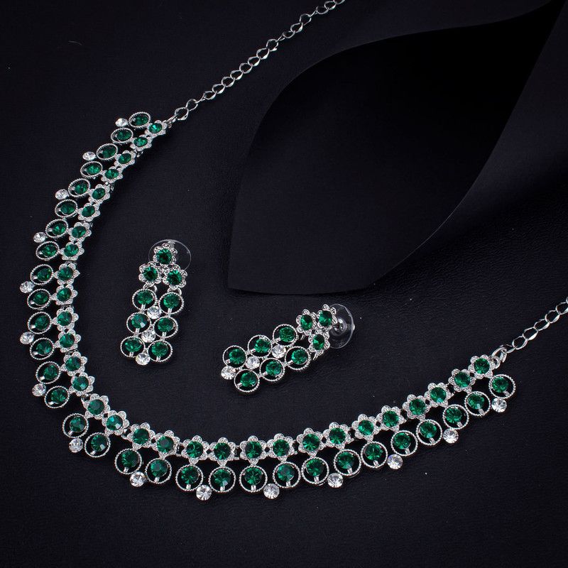 Zinc Jewel Set  (Silver, Green)