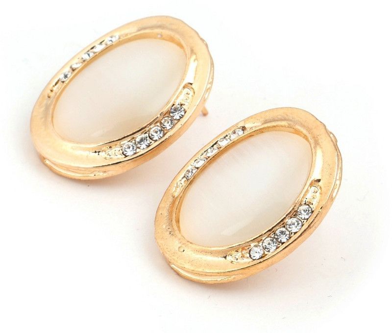 Gold Plated Stylish Party Wear Opal Stud Earrings for Girls Alloy Stud Earring