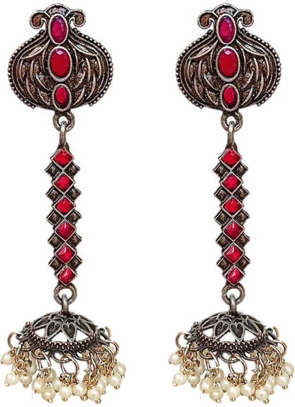 Silvereplica Alloy Afghani Kundan Stone Agate Alloy, Stone Stud Earring