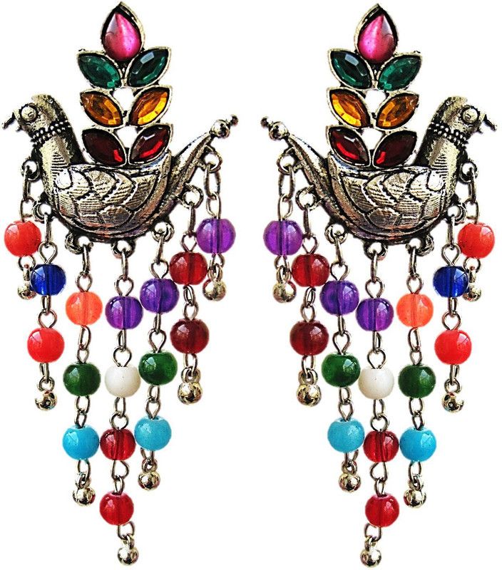 Light-Weight Silver Bird Design Multi-colour Crystal Alloy, Metal Stud Earring