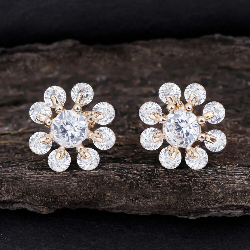 Attractive Floral Shape Gold Plated Stud Earring For Women Cubic Zirconia Alloy Stud Earring