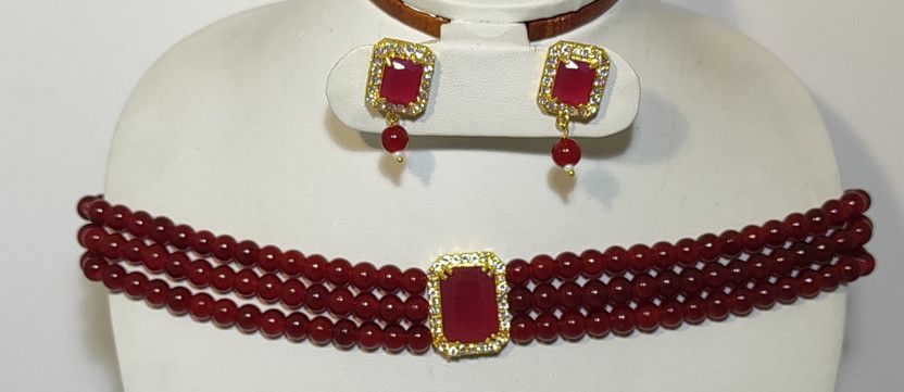 Mother of Pearl, Alloy Gold-plated Red Jewel Set  (Pack of 1)