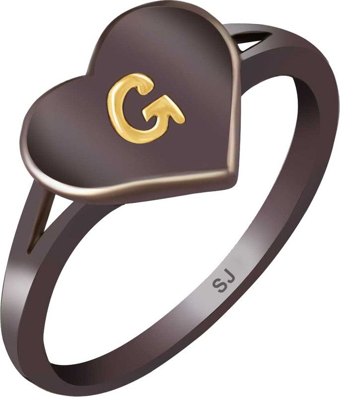 Sukai Jewels Stylish Heart Initial 'G'Black Gold Plated Alloy & Brass Cubic Zirconia Alphabet Ring for Women & Girls [SAFR237B] Brass, Alloy Cubic Zirconia Black Silver Plated Ring