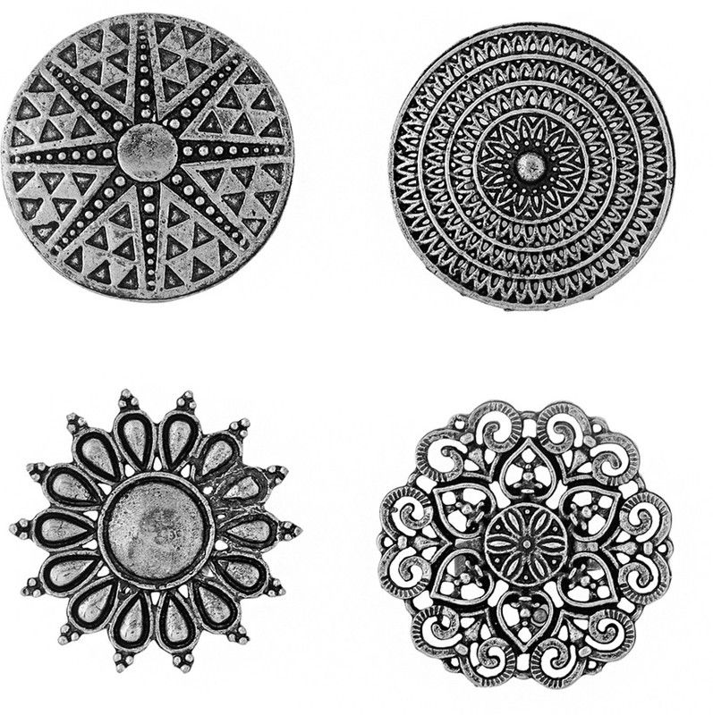 Rings for Women Silver Oxidised Floral Designed Charm Set Brass Ring Set
