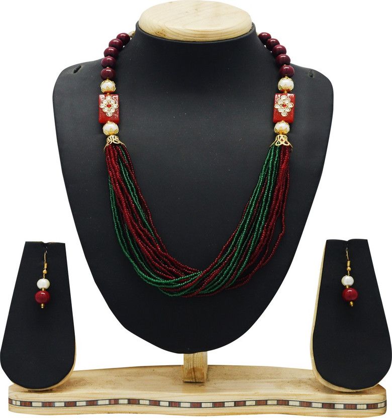 Plastic Maroon, Green Jewel Set  (Pack of 1)