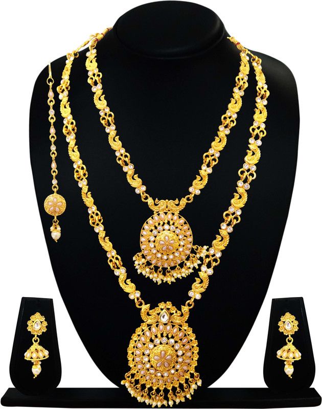Brass, Copper, Glass Gold-plated Gold Jewel Set  (Pack of 1)