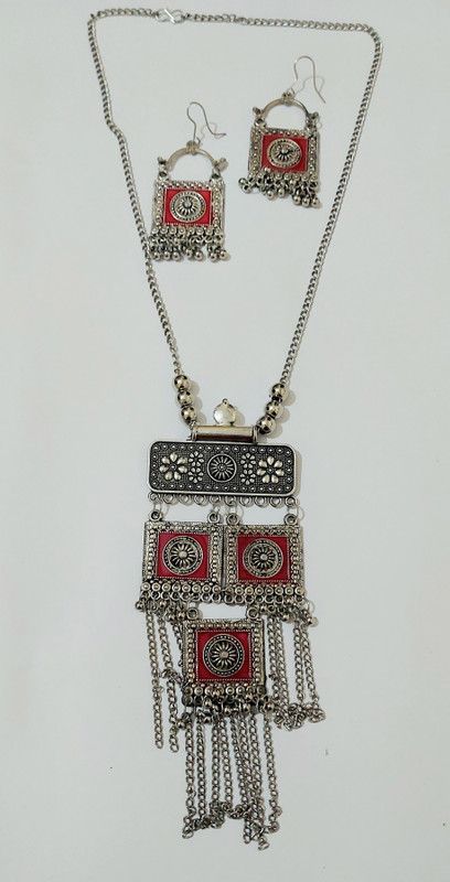 Silver Silver Red, Silver Jewel Set  (Pack of 1)