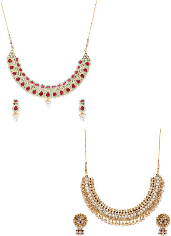 Stone Gold-plated Pink, Red, White Jewel Set  (Pack of 1)