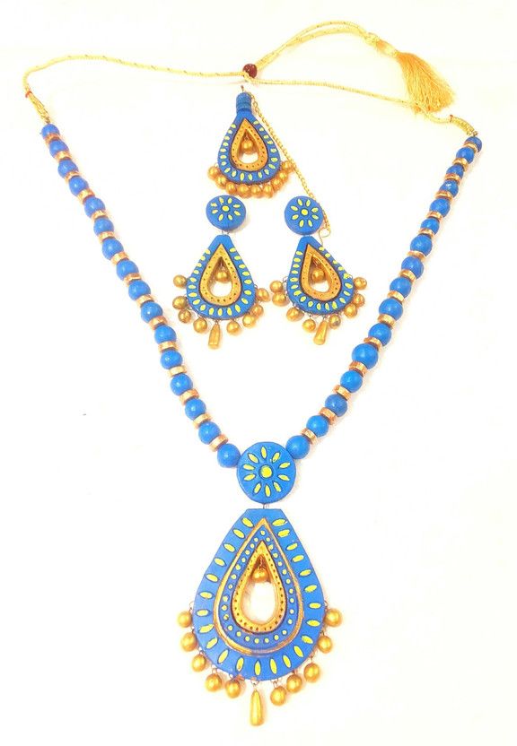 Terracotta Gold, Blue Jewel Set  (Pack of 1)