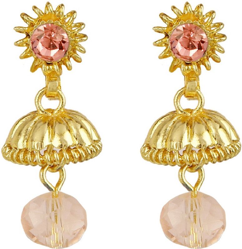 Pink Colour Floral Style Alloy Non Piercing Jhumki Jhumka Earrings for Non-Pierced Ears Alloy Clip-on Earring