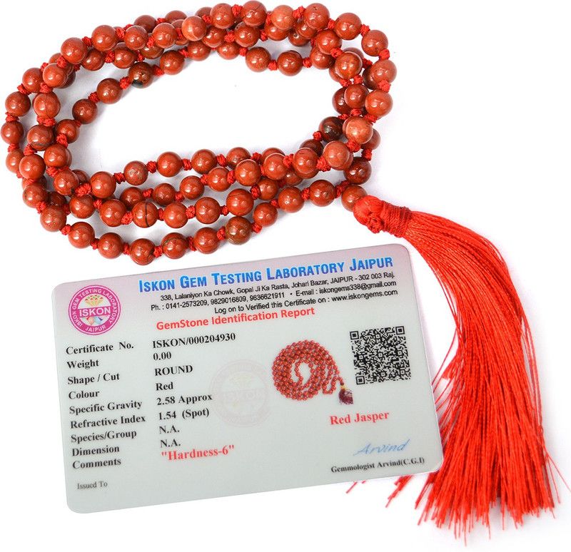 Certified Red Jasper Mala Natural Crystal Mala With Certificate Round 108 Beads Stone Mala Reiki Healing Mala Jap Mala 26 inch Approx Crystal Crystal Chain