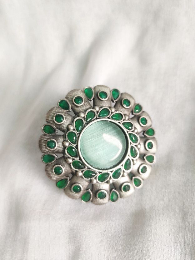 Brass Crystal NA, Silver Plated Ring