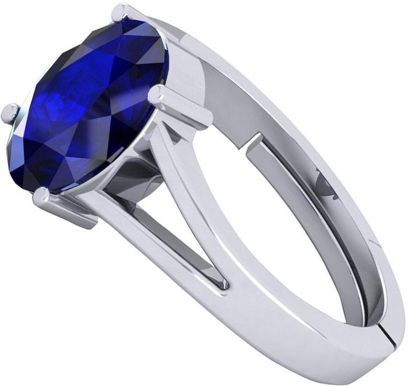 6.25 Ratti Blue Sapphire Neelam Gemstone Silver Metal Ring Metal Sapphire Rhodium Plated Ring