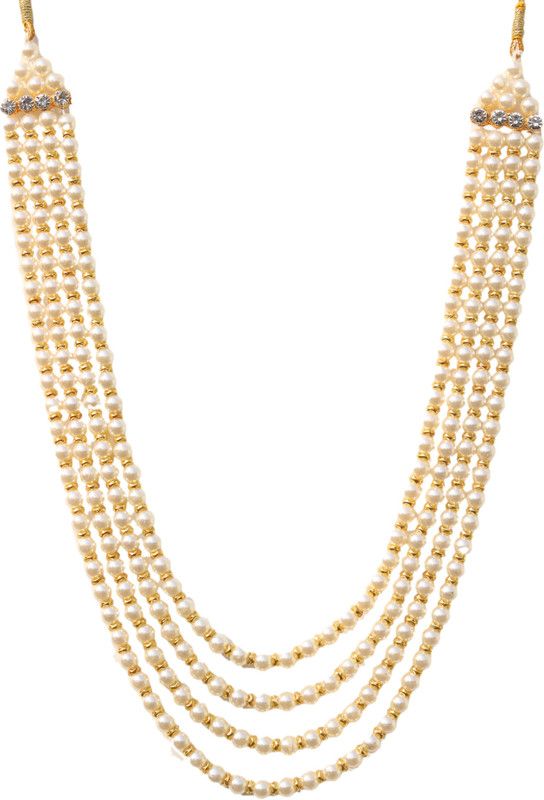 Geetanjali Handmade Pearl Stone & Studded AD(American Diamond) Necklace Jewellery For Men/Groom For Wedding(Dhula Mala/Kantha Haar) Or Special Occasions.(7873) Plastic Necklace
