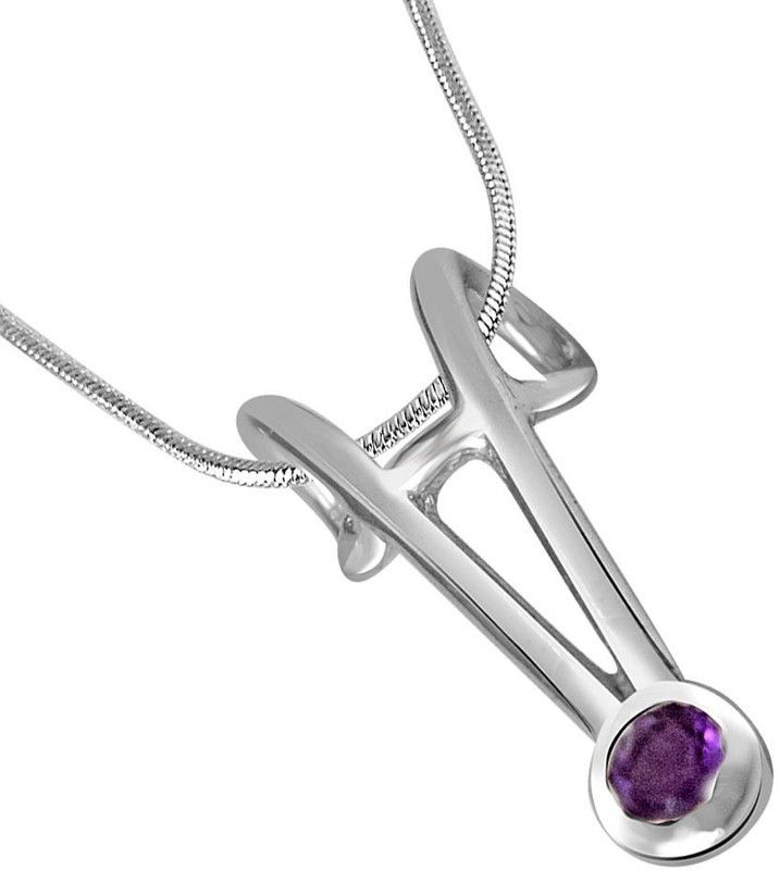 Purple Amethyst & Sterling Silver Pendant with 18 IN Chain (SDP375) Silver Amethyst Sterling Silver Pendant