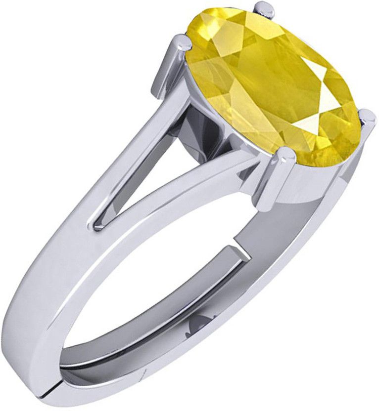 5.25 Ratti Yellow Sapphire Pukhraj Gemstone Silver Metal Ring Metal Sapphire Rhodium Plated Ring