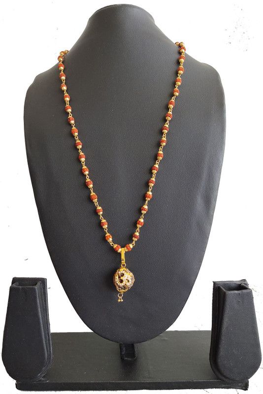 gold plated Designer ekmukhi rudraksha om design locate design Pendant With Rudraksha mala Gold-plated Pendant Set For Men & Women Gold-plated Brass, Alloy, Wood Pendant Set