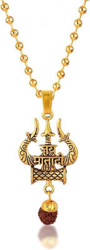 Rudraksha Beads Jai Mata Di & Lord Shiv Trishul Mahakaal Pendant Locket Necklace Stainless Steel Pendant