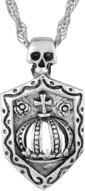 King's crown and shield antique look Fashion 3D Jewellery Pendant for Men and Women. Silver Brass Pendant